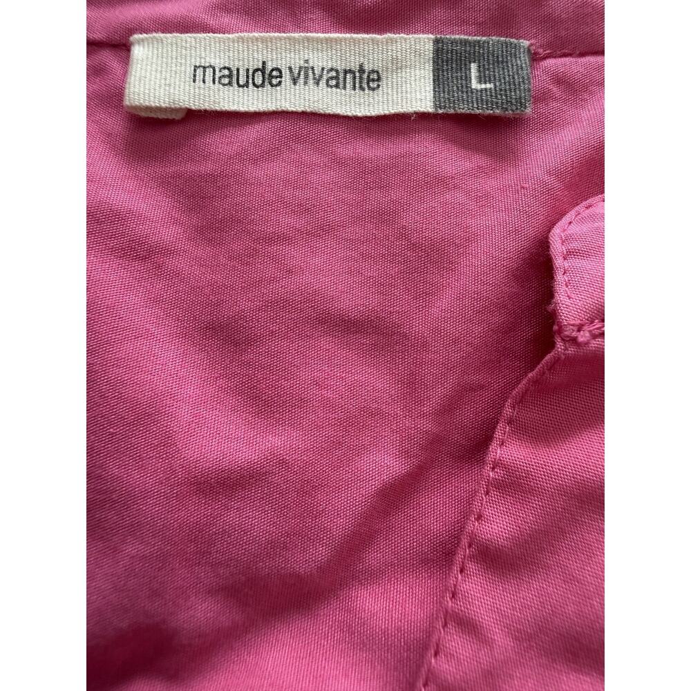 MAUDE VIVANTE Pink Dress Puffed Sleeves Size L V-Neck Cotton Cotttagecore - Picture 8 of 9